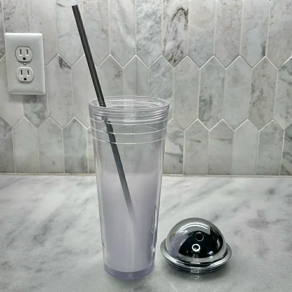 Vintage 2012 Starbucks Dome Shaped Frosted Snow Hombre Chrome Lid Tumbler 24oz